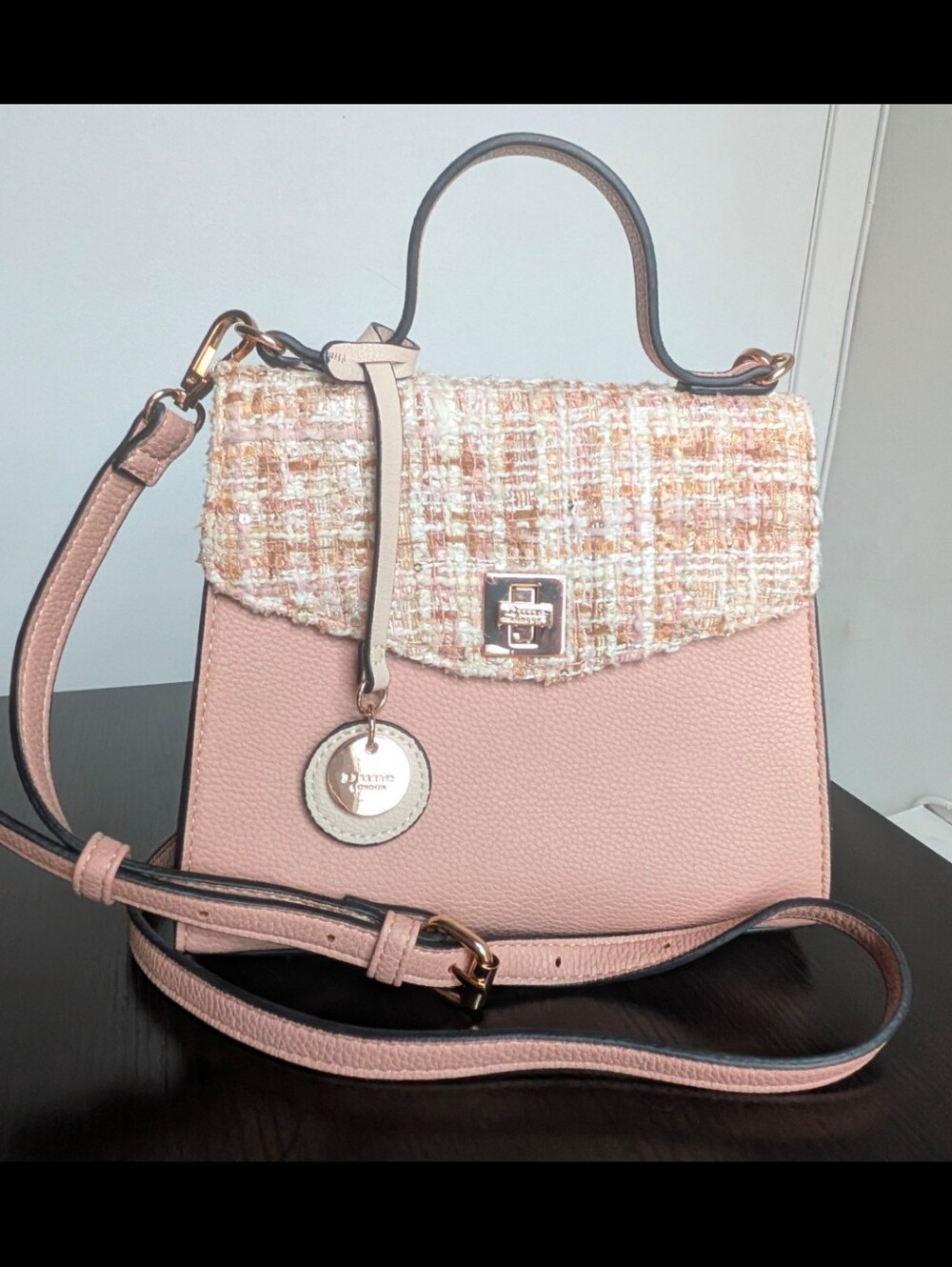 Dune London Pink Tweed Top-Handle Crossbody Bag
